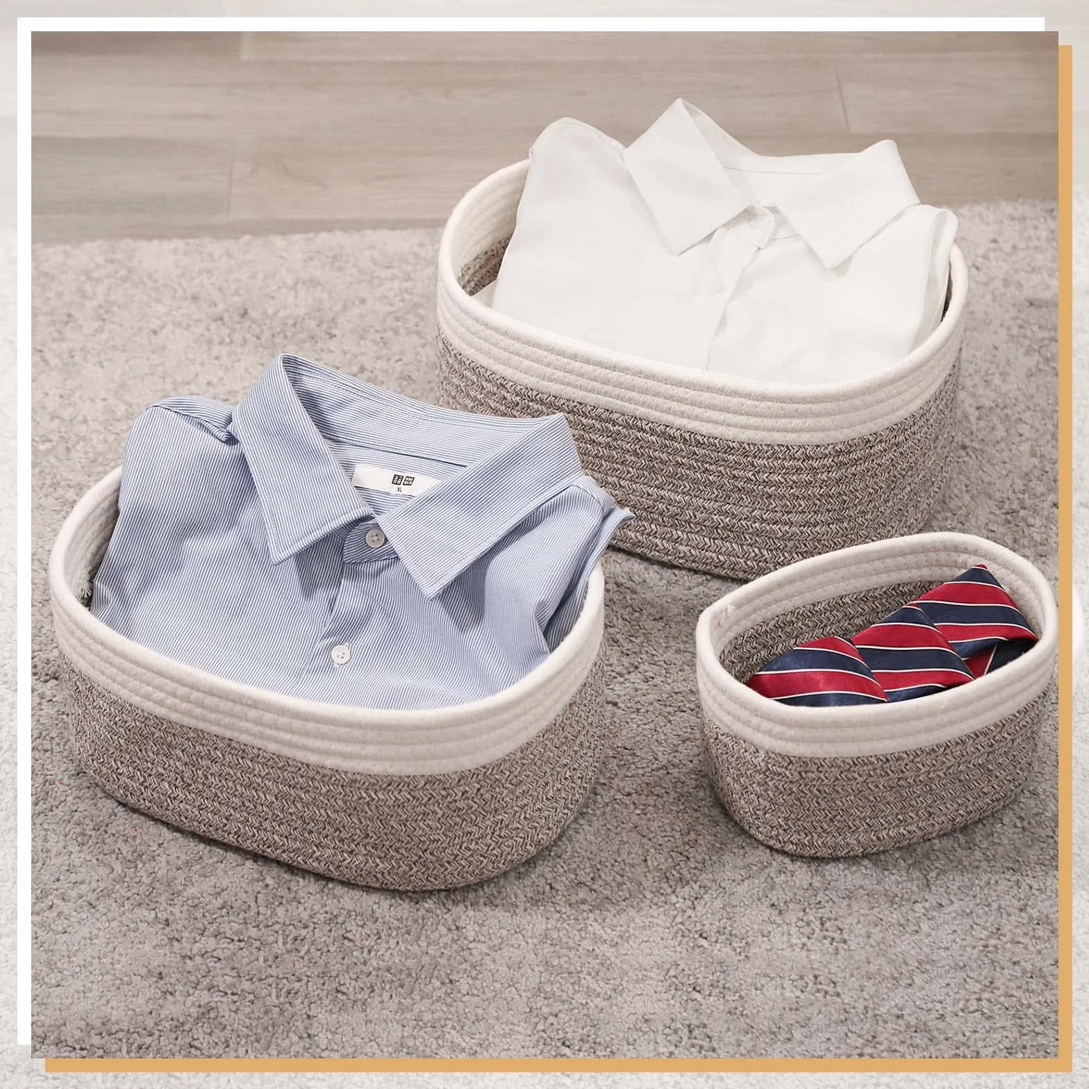 HDRNT Set di 4 cestini portaoggetti intrecciati in corda di cotone, cestino con manico, portaoggetti impilabili, cestini e contenitori per la cameretta dei bambini, organizer da bagno