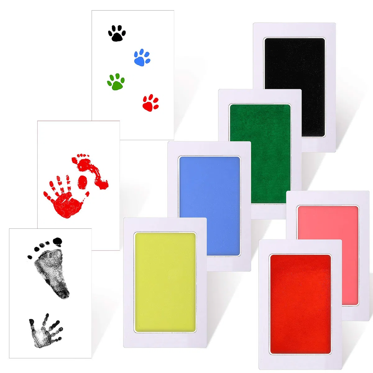 Outus Kit di 18 Pezzi per Impronta di Mano e Impronta per Bambino Senza Inchiostro 6 Tamponi di Inchiostro Sicuro per Mani e Piedi e Impronta di Zampa di Cane e 12 Carte di Stampa da Neonati (S)