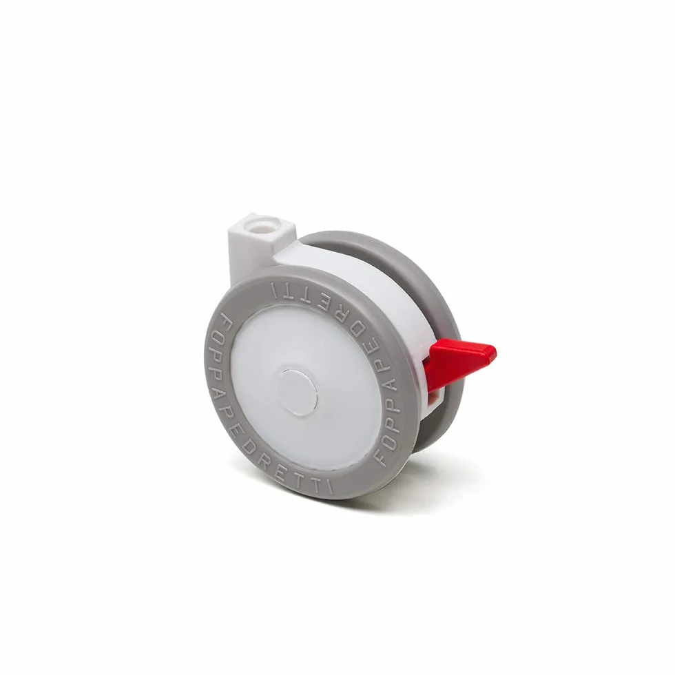 Foppapedretti 4 Ruote Nylon Gommate, Ricambio per Lettini e Bagnetti, Piroettanti e Antigraffio, 2 Ruote con Freno, Sostituzione Semplice, Rendono Agevolo lo Spostamento, Bianco
