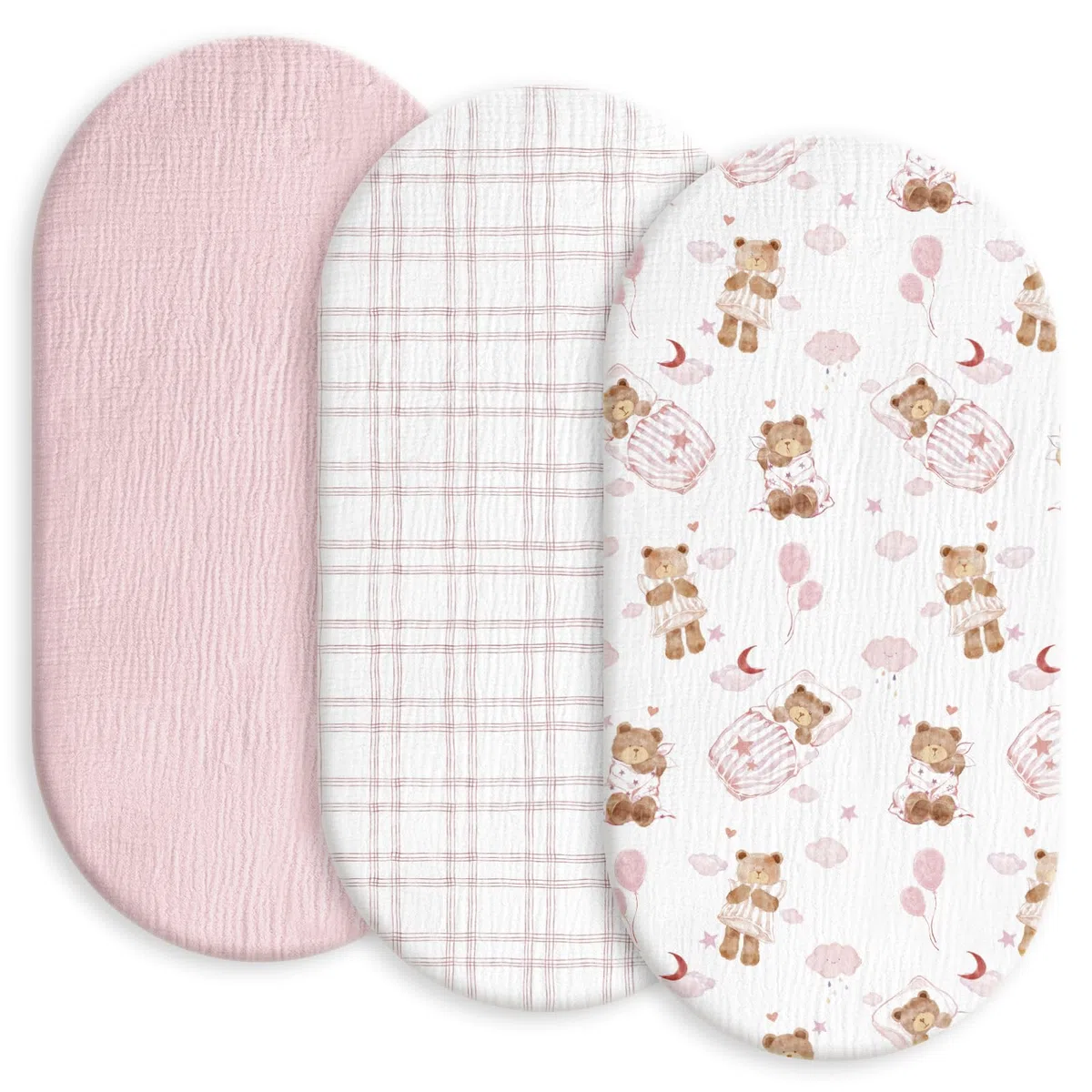 Coprimaterasso per bambini, confezione da 3, 100% mussola di cotone, Oeko-Tex 100, lenzuola in mussola per culla, copertura per culla e carrozzina, 83 x 43 x 12 cm, lenzuolo con angoli per carrozzina