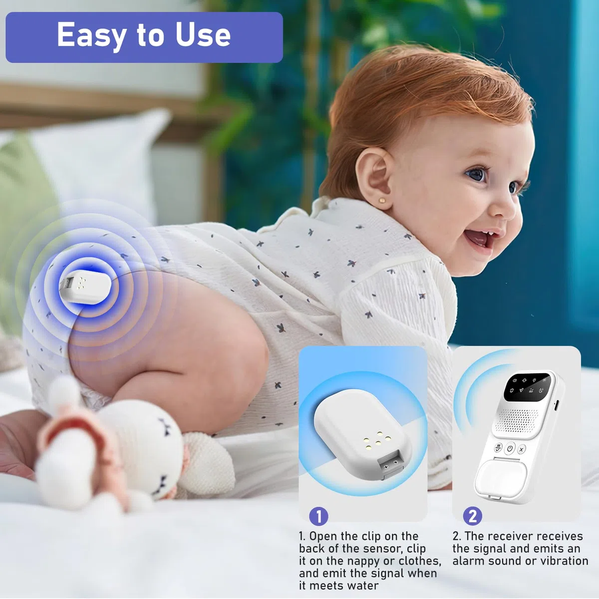 Allarme Pipì per Bambini Senza Fili, Allarme Portatile per Pipì con Luce Notturna/Rumore Bianco Senza Fili, Allarme Pipì per Bambini Ricaricabile via USB, 3 Modalità di Funzionamento
