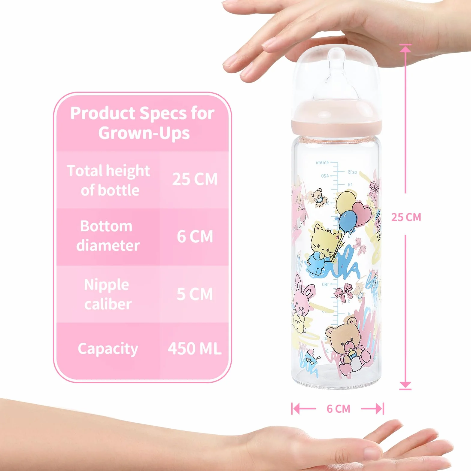 LittleForBig Biberon per adulti Ultra Stampato Speciale Vetro Oversize Alimentazione Bambino Cuties Modello