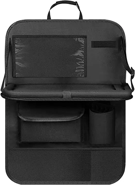 Organizer Sedile Posteriore Auto, Organizer Sedile Auto Bambini con Tavolino Pieghevole,Impermeabile Protezione Sedile Auto Bambini con Tasche, Materiale in Tessuto Oxford, Nero