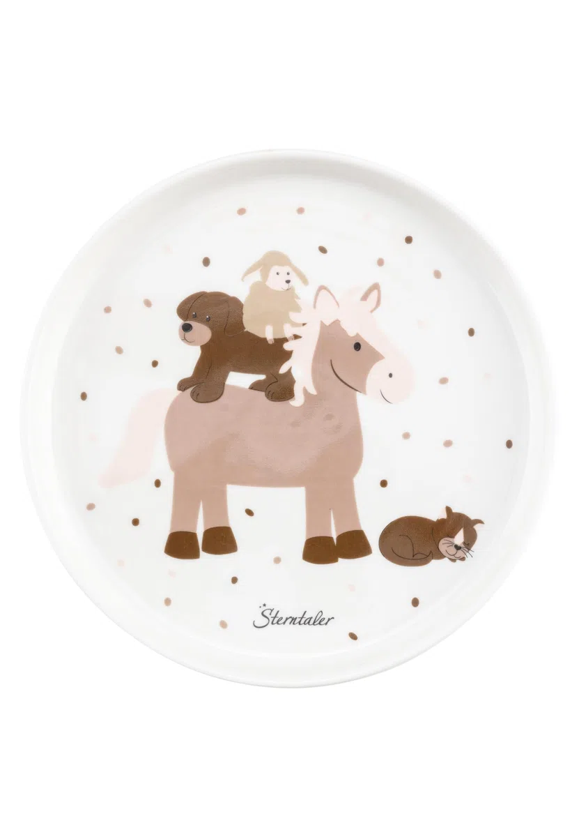 Sterntaler Set di stoviglie in porcellana fattoria – Set di stoviglie con base in silicone antiscivolo e rimovibile – stoviglie per bambini e bambini con piatto, ciotola da 400 ml e tazza da 200 ml