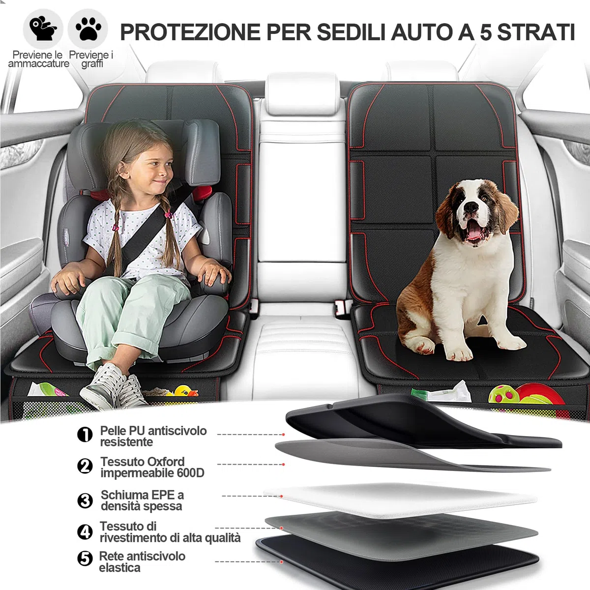 Gimars XL Protettore di Sedili Auto, 2 pezzi, [Compatibile ISOFIX] Universale Antiscivolo Impermeabile Tessuto Oxford 600D Coprisedili Auto Bambini con 2 Tasche Rete per SUV Berline Camion, Nero
