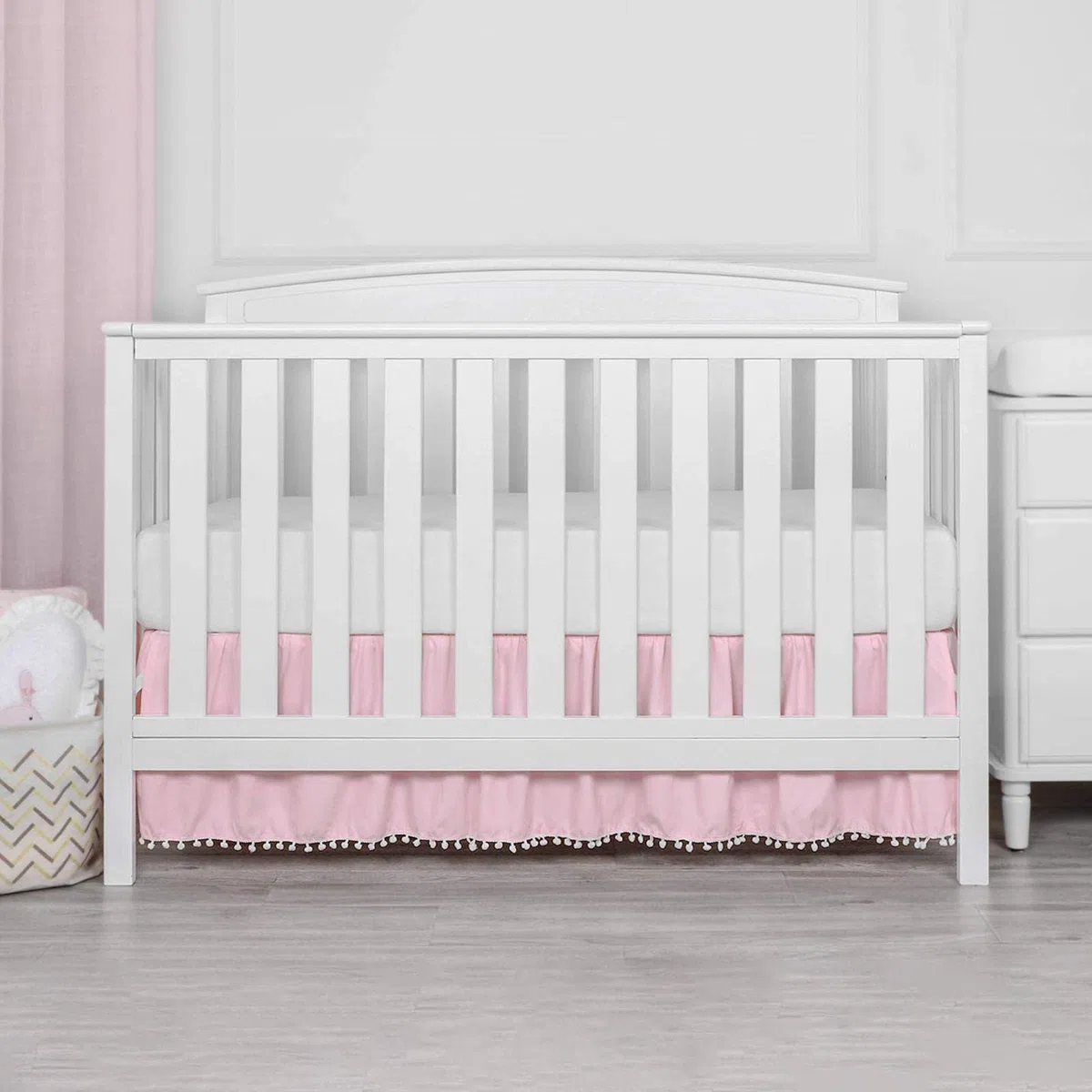 Gonne per Lettino - Gonne per Lettino per Bambini | Gonna arricciata per presepe con Pompon, gonne per Lettino per Bambini in Microfibra per Bambine 28 "X 52"