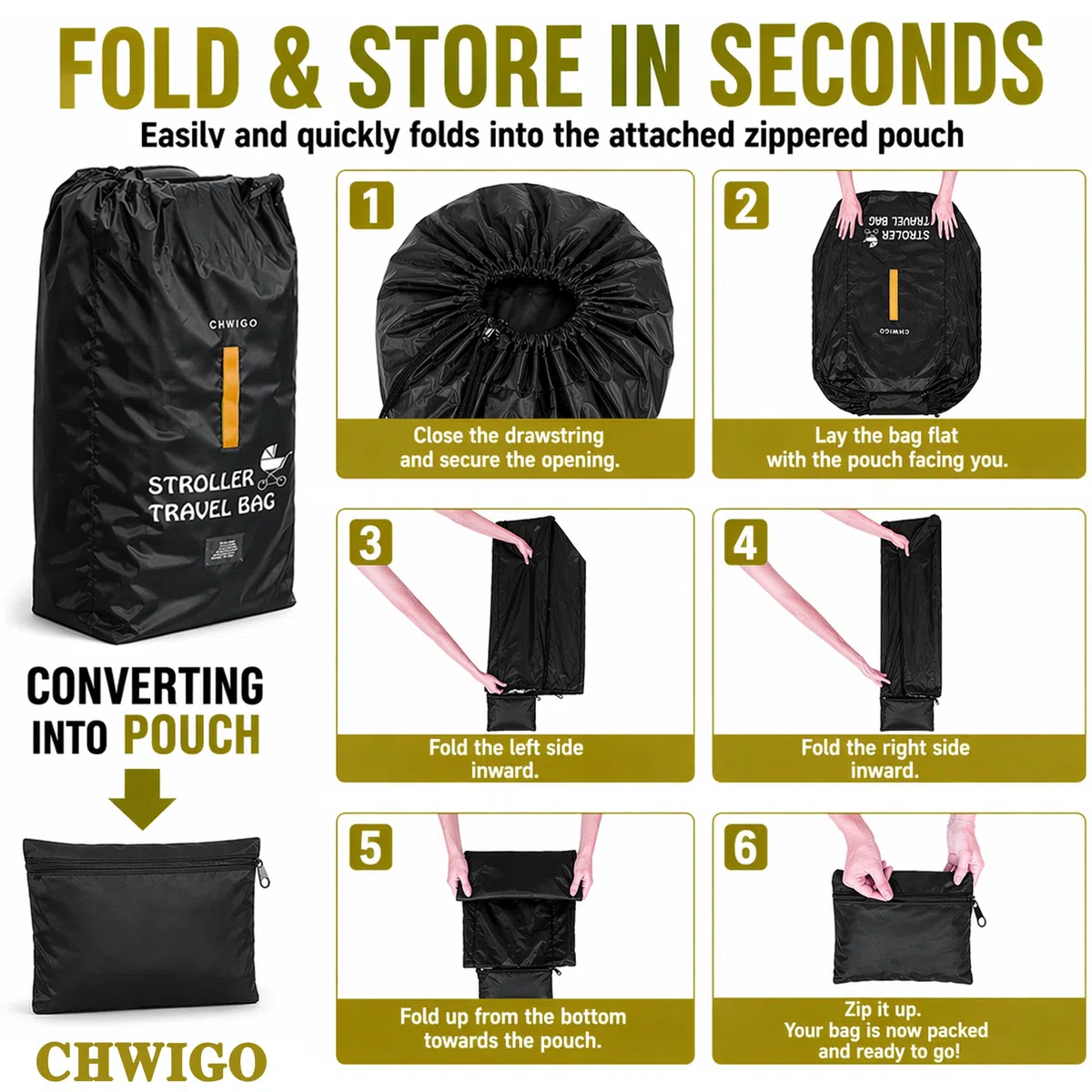 Borsa da viaggio extra large per passeggino, nera, ideale per passeggino e carrozzina, impermeabile, arancione