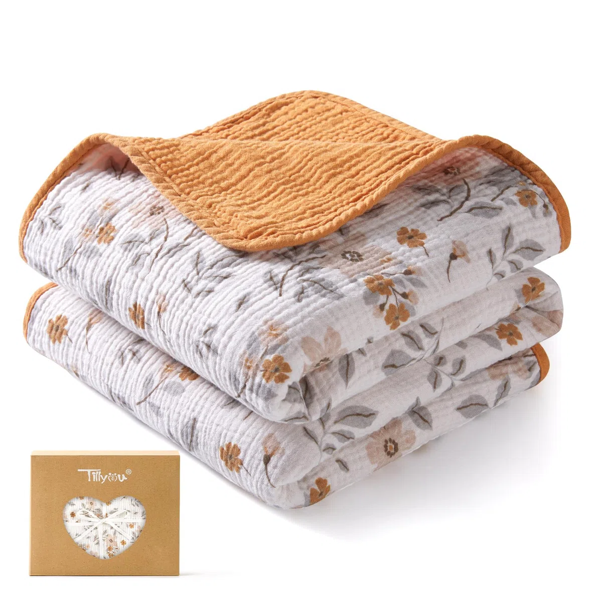 TILLYOU Coperta in mussola a 4 strati, per neonati, 75 x 100 cm, in mussola, in cotone, per neonati, gelsomino giallo