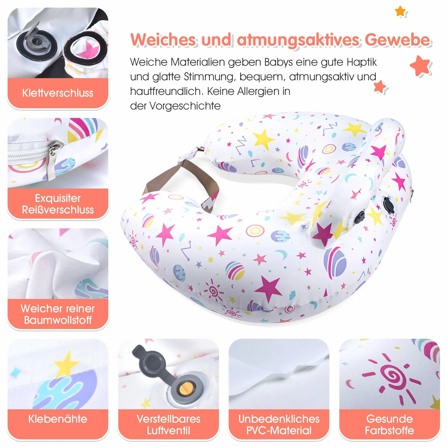 Cuscino gonfiabile per allattamento al seno - Cuscino da viaggio per l'alimentazione dei bambini, supporto per la mamma, cinghia regolabile in vita, fodera rimovibile in cotone 100% - Essenza