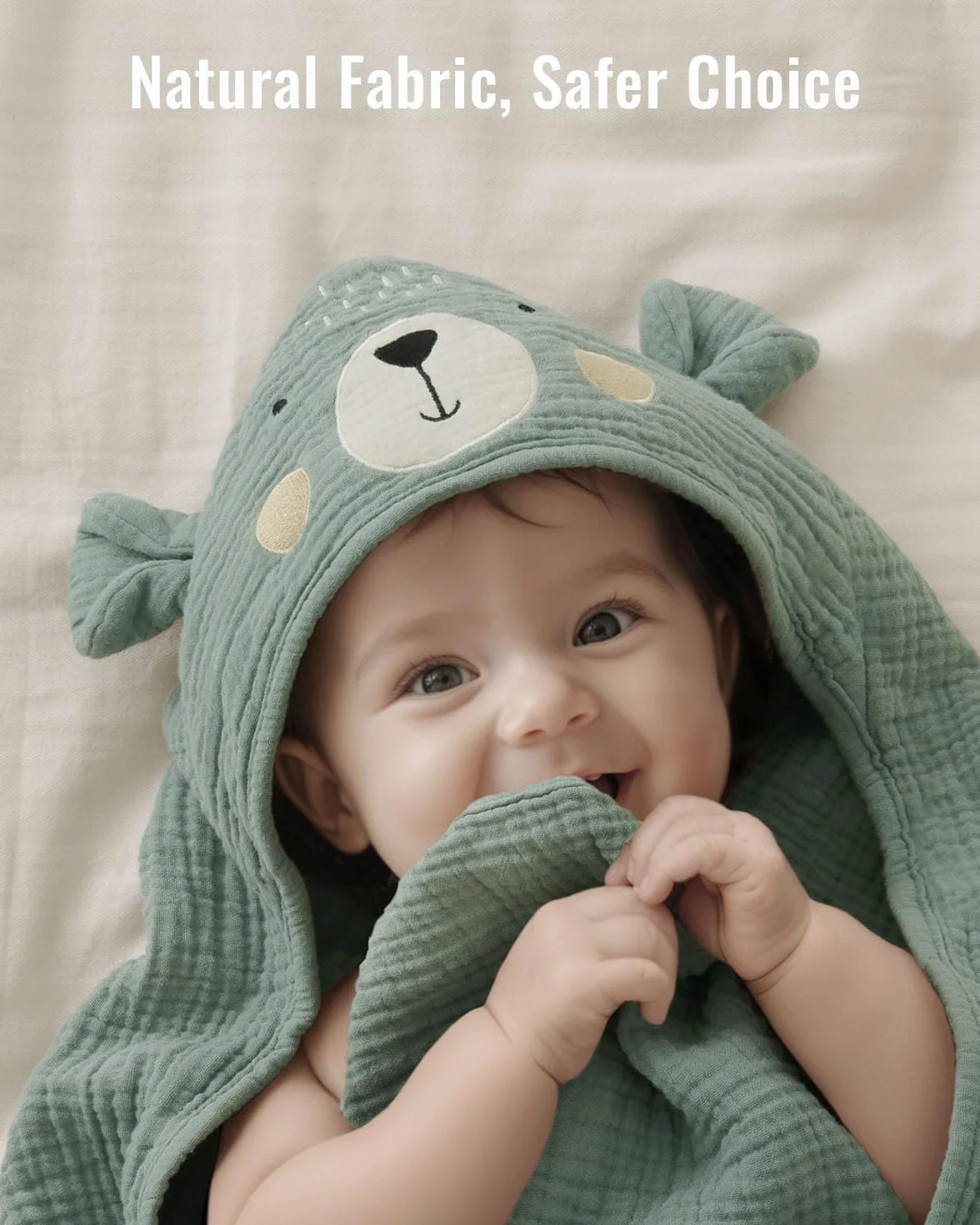 Blissful Diary Asciugamano con cappuccio in mussola, asciugamano da bagno morbido e assorbente per neonati, neonati, bambini, unisex, 81 x 81 cm, orso intelligente