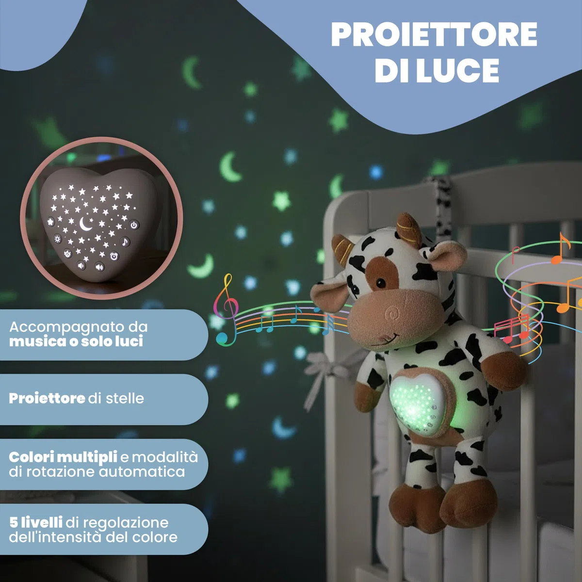 Peluche Neonato Rumori Bianchi – 15 Suoni Rilassanti e Ninna Nanna Per Bambini con Timer e Rilevamento Pianto – Carillon Neonati – Rumori Bianchi Per neonato e Regalo Nascita