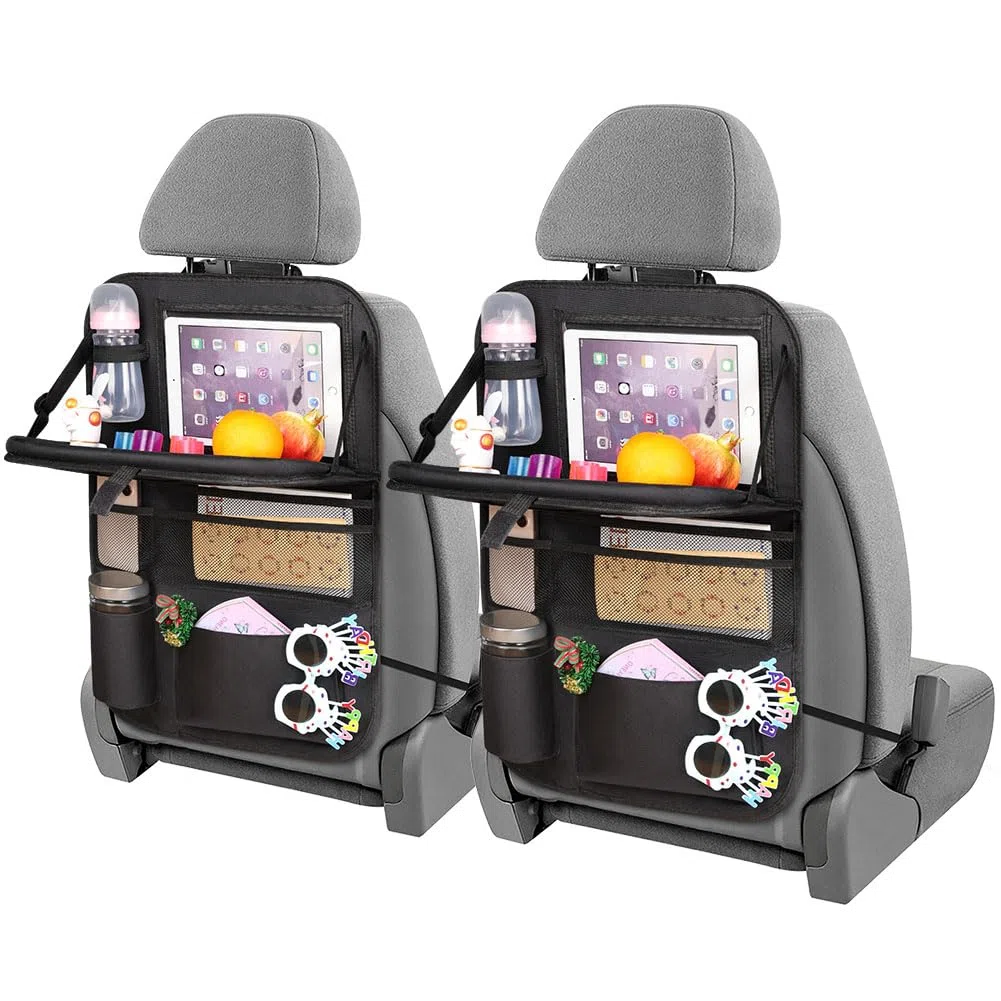 URAQT Organizer Protezione Sedile Posteriore Auto, 2 PCS Protezione Sedile Auto Organizzatore con Tavolino Pieghevole per tablet bambin,Sediles Posteriores Organizzatori con 8 Tasche,Impermeabile,nero