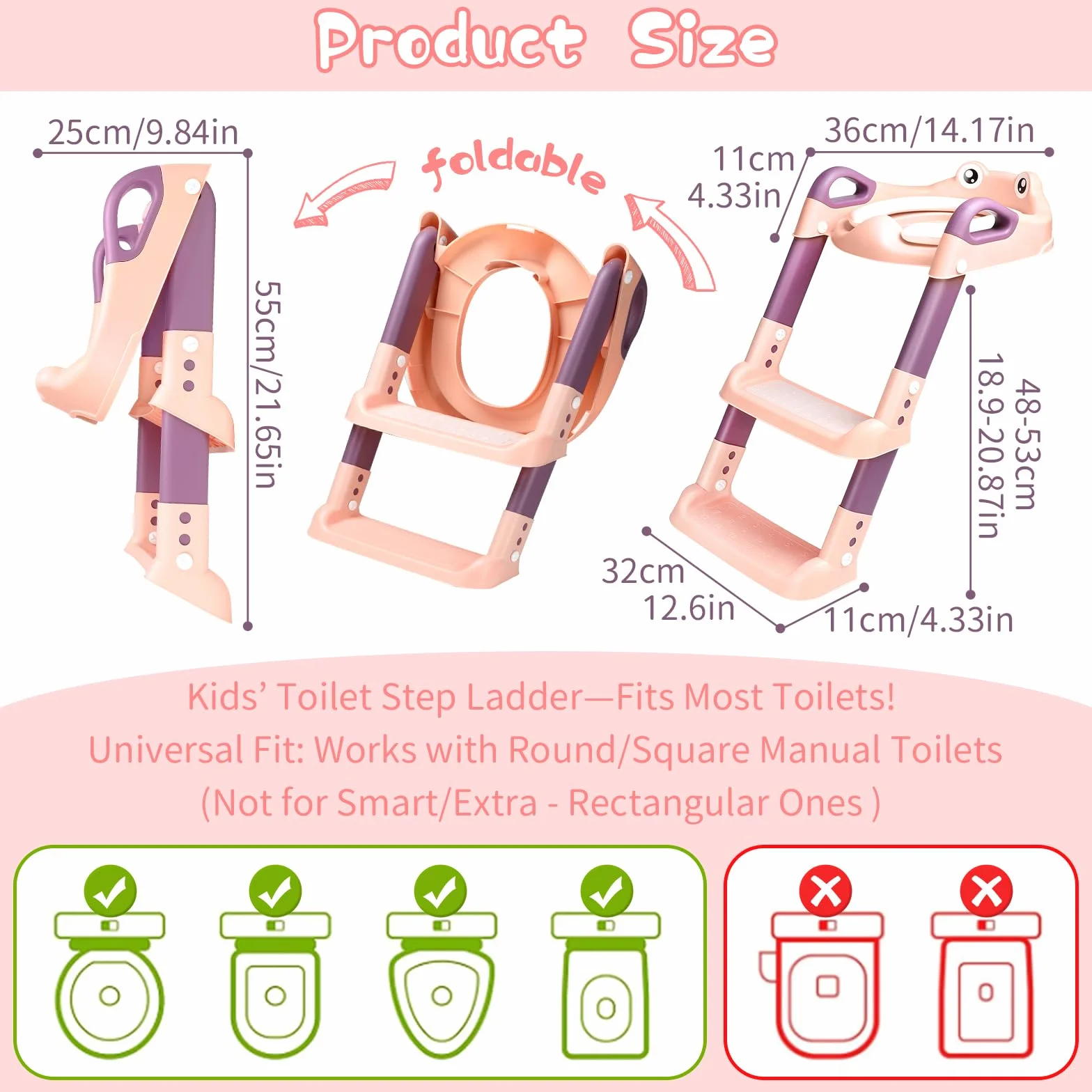 Sedile WC per Bambini con Scale, WC per Bambini, 2 in 1, con Scale, per Ragazzi e Ragazze, Sedile WC con Poliuretano, Regolabile in Altezza e Pieghevole, Antiscivolo con Spritzsc
