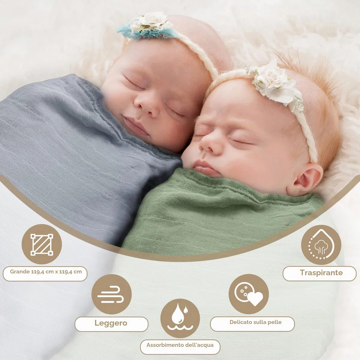 Moonkie Mussole Neonato-2 Pezzi, Swaddle Neonato120x120cm, Coperta Neonato, Mussole Bamboo & Cotone, Copertina Neonata, Super Morbido & Traspirante, Certificato OKEO-TEX