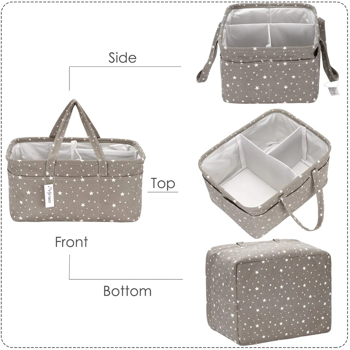 Hinwo - Cestino per pannolini, 3 scomparti, organizer portatile per bambini, organizer da auto, con divisorio staccabile e 10 tasche invisibili per pannolini e salviette