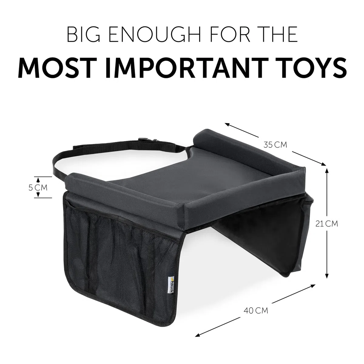hauck Play on Me, Grigio - Vassoio da Viaggio per Bambini per Seggiolino Auto Gruppo 1, Tavolino Gioco Organizer con Tasche Portaoggetti, con Cintura Regolabile