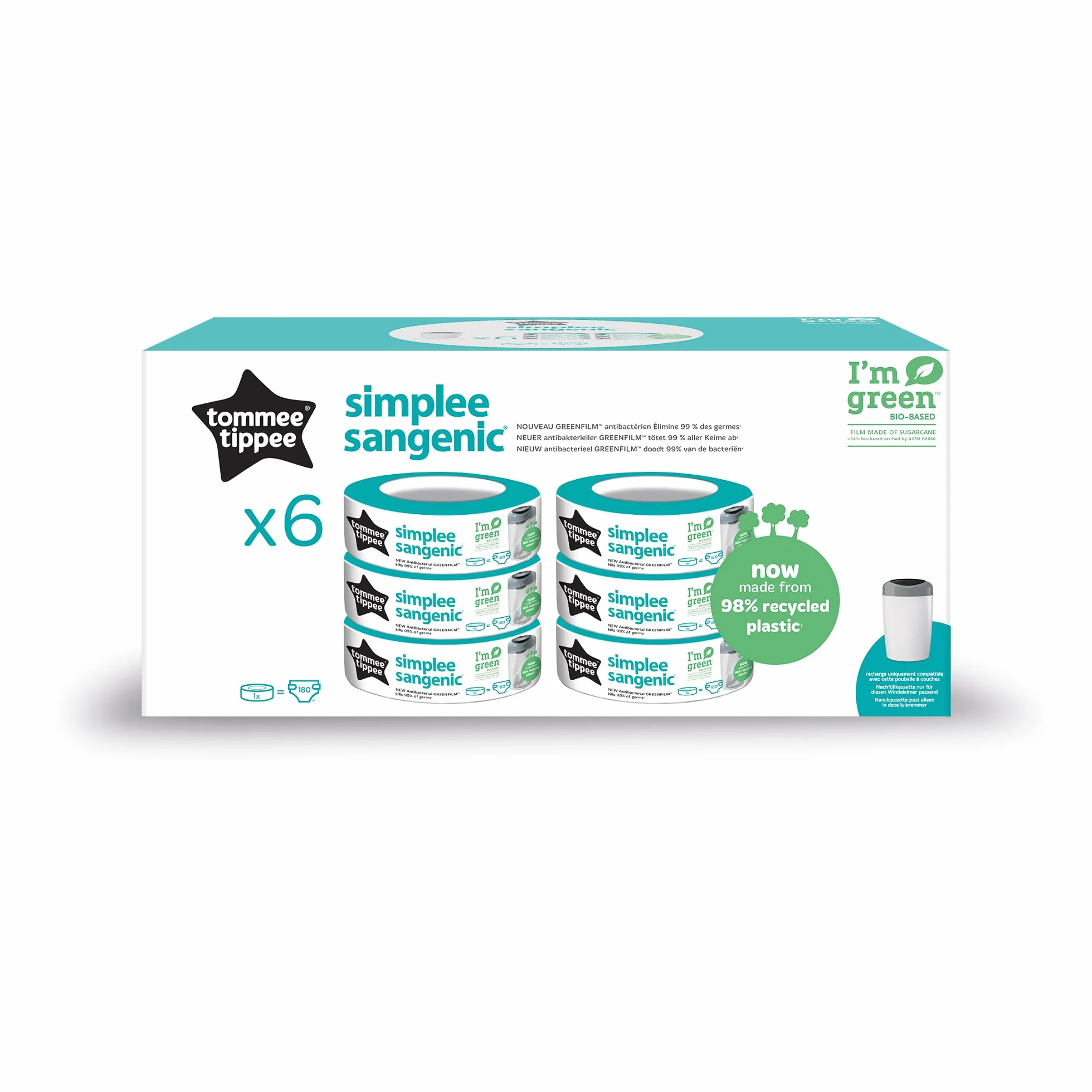 Tommee Tippee Simplee Le ricariche, Confezione da 6, compatibili esclusivamente con i mangiapannolini Simplee Sangenic