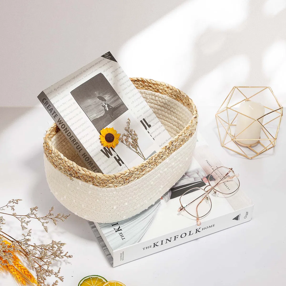Cesto portaoggetti per bambini, corda di cotone intrecciato, set da 4 pezzi, accessori per il bagno, organizer per il bagno, per la decorazione della cameretta dei bambini, giocattoli