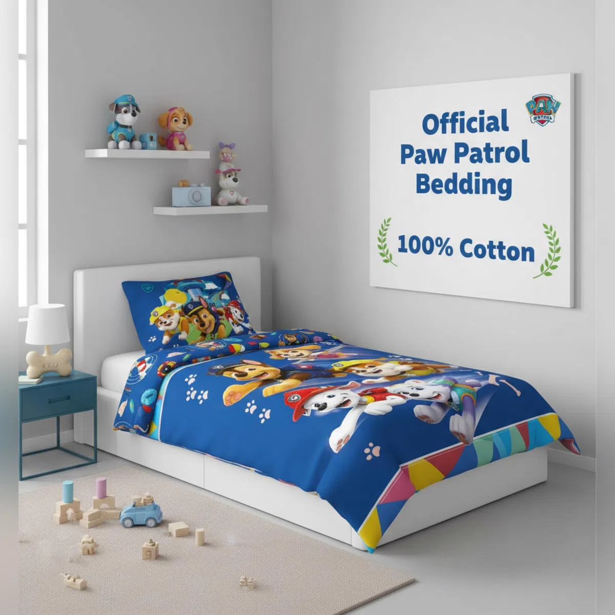Paw Patrol, set di biancheria da letto per letto singolo, 140 x 200 cm, con federa 60 x 65 cm, 100% cotone, design "Rescue Team Adventure", biancheria da letto per bambini, morbida e traspirante