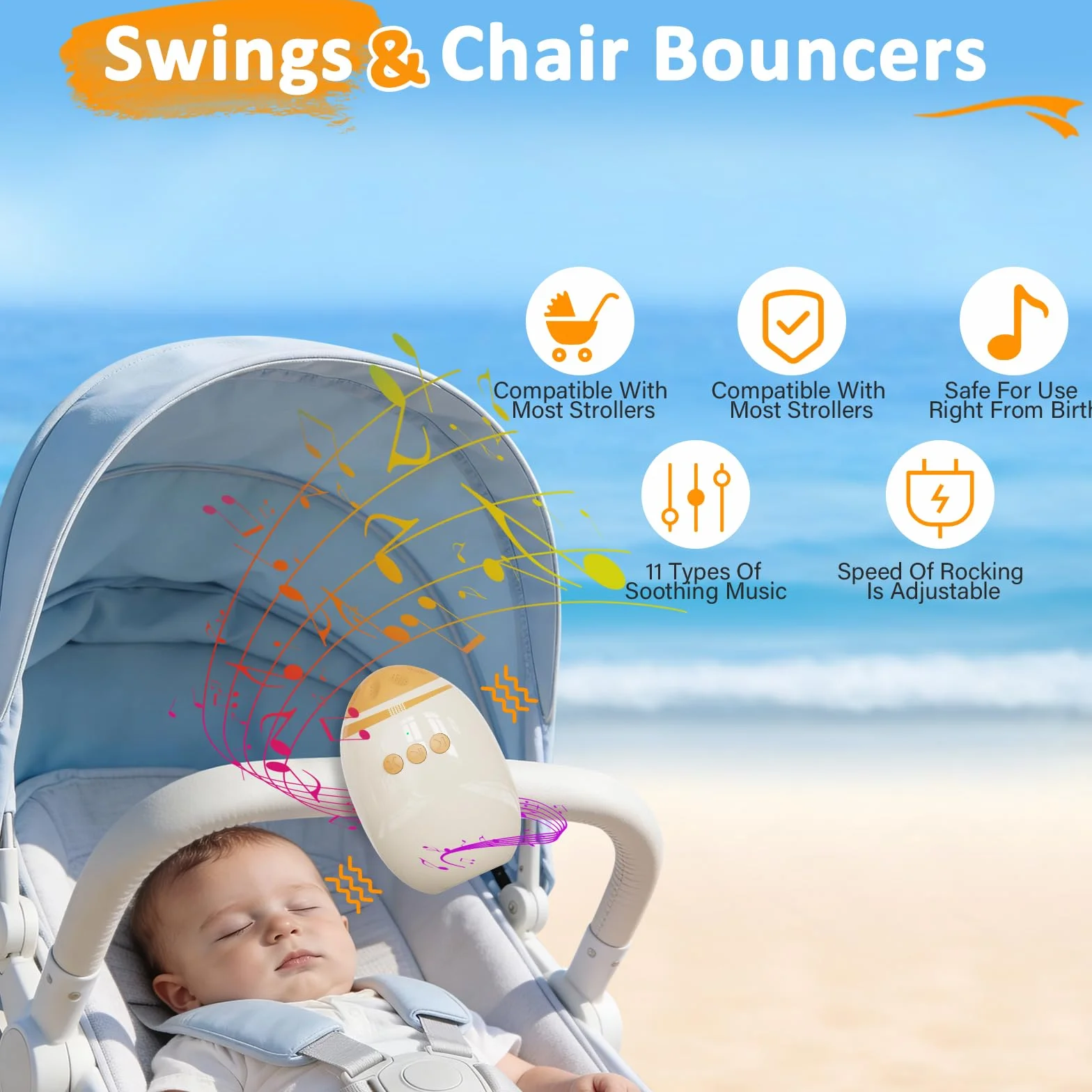 Dondola Passeggino Elettrico,Aiuto a Dormire per Bambini,Dondolo Passeggino Automatico Con 11 Canzoni Rilassanti per Dormire,Ricaricabile USB-C- Baby Rocker,Intensità Di Dondolio,Timer,Per Passeggino