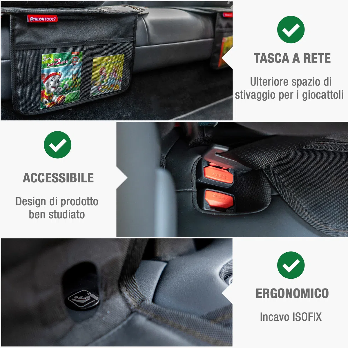 ATHLON TOOLS Tappetino per seggiolino per bambini con protezione laterale, vestibilità ottimale, compatibile con Isofix, imbottitura spessa, ovetti e rialzi per seduta, design brevettato di Amburgo
