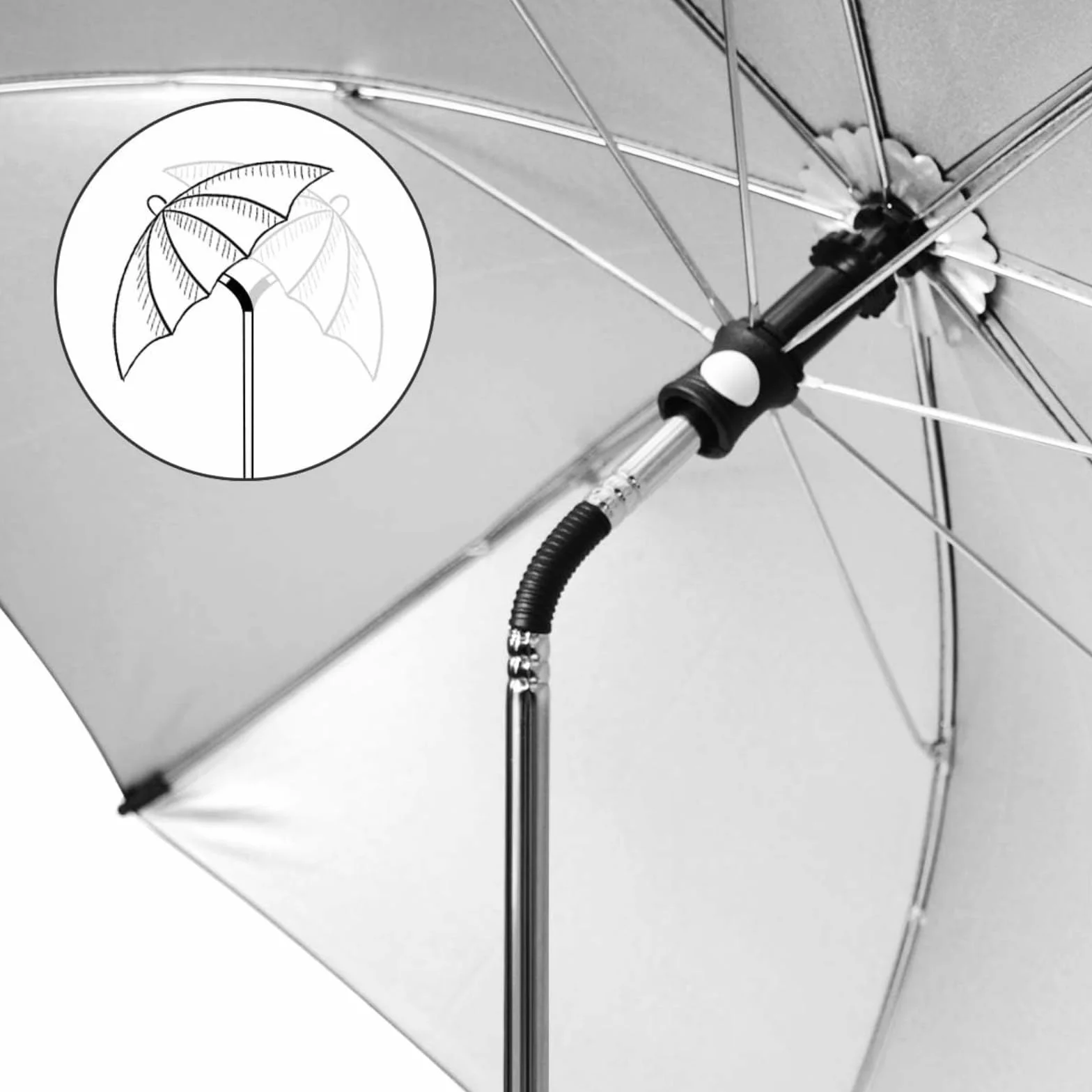 Ombrellino Parasole Passeggino, Ombrellino Passeggino Universale Anti UV 50+, Ombrello Parasole Passeggino con Un Manico, Ombrellone per Passeggino per Carrozzina e Passeggino,Nero
