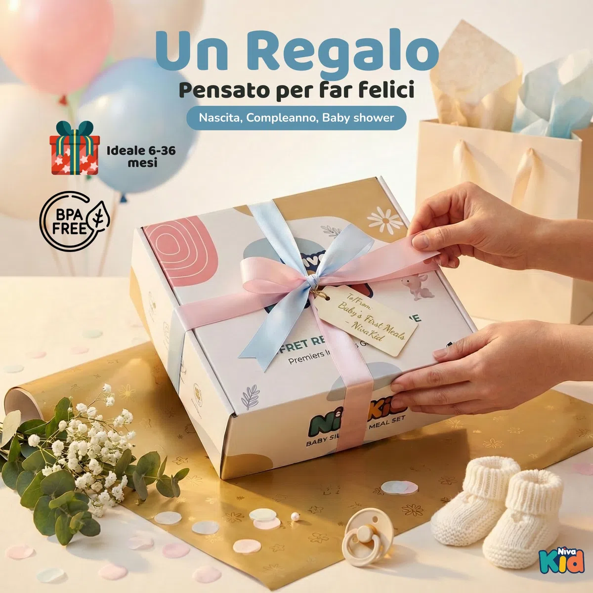 Set Pappa Svezzamento, Regalo Nascita Bimbo e Battesimo, Piatto con Ventosa in Silicone Alimentare, Senza BPA, Lavabile in Lavastoviglie, Set Neonato Completo, Idea Regalo Neonato