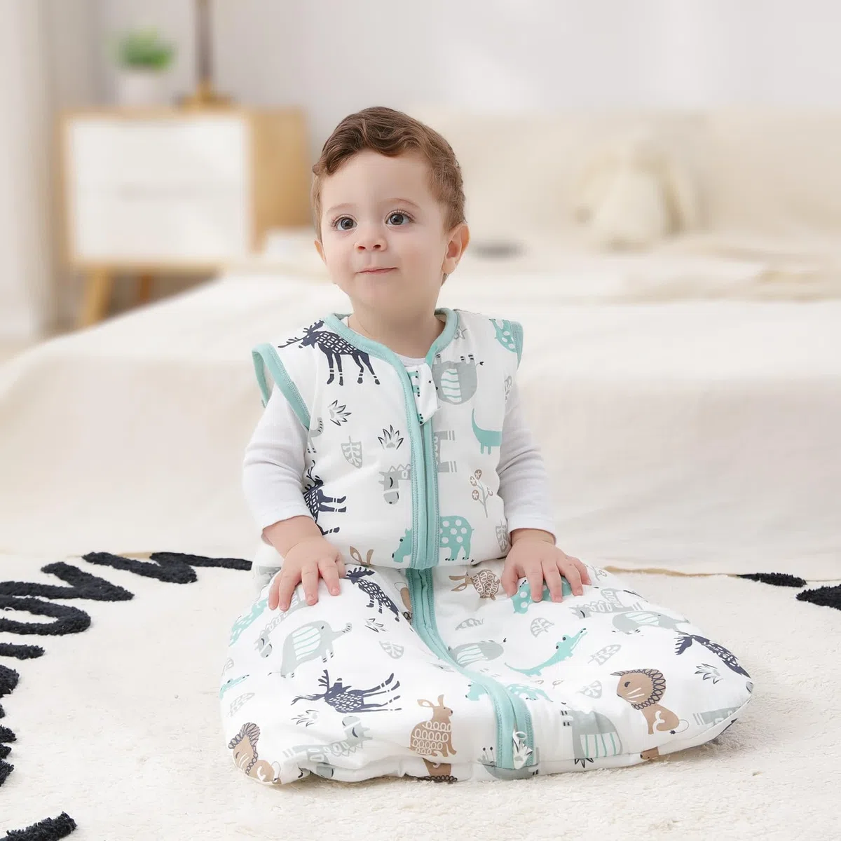 Mosebears Sacco nanna invernale per bambini, 2,5 tog,cotone, per diverse misure dalla nascita all'età di 24 mesi(blue zoo,12-18 mesi)