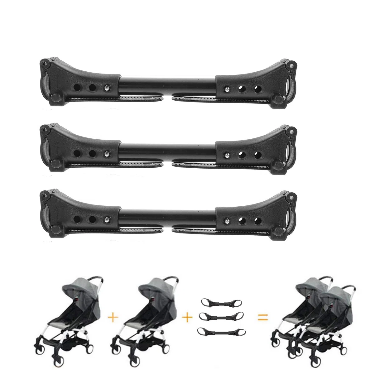 Frizione universale per passeggino – Trasforma 2 passeggini singoli in doppio passeggino | Lunghezza regolabile (20-26 cm) | Compatibile con il 99% di tutte le marche | Design leggero in alluminio e