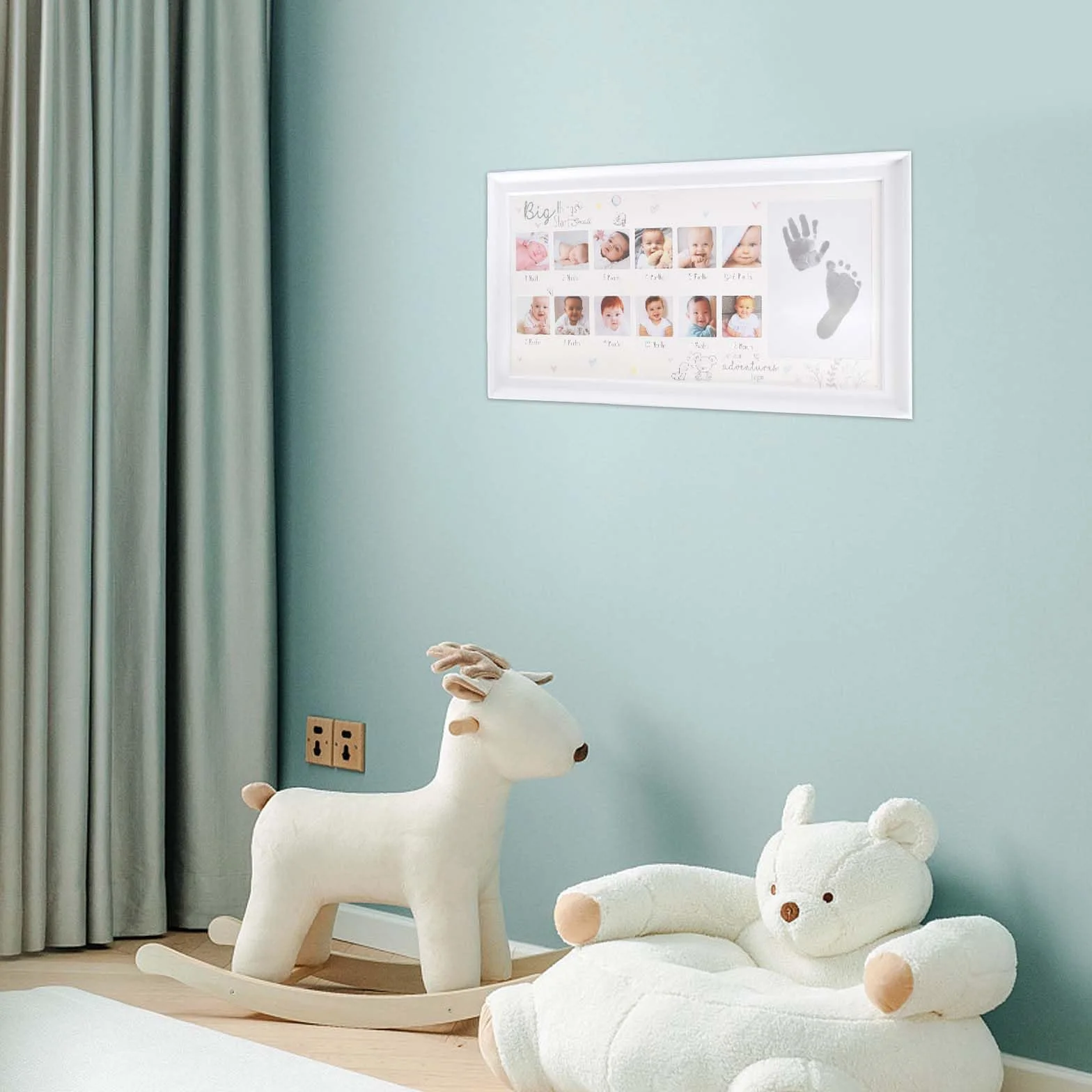 12 Mesi di Anniversario di un Neonato Cornice per Foto con Impronte di Mani e Impronte di Bambino con Inchiostro Riutilizzabile Decorazioni per la Cameretta dei Bambini Ricordi Unici