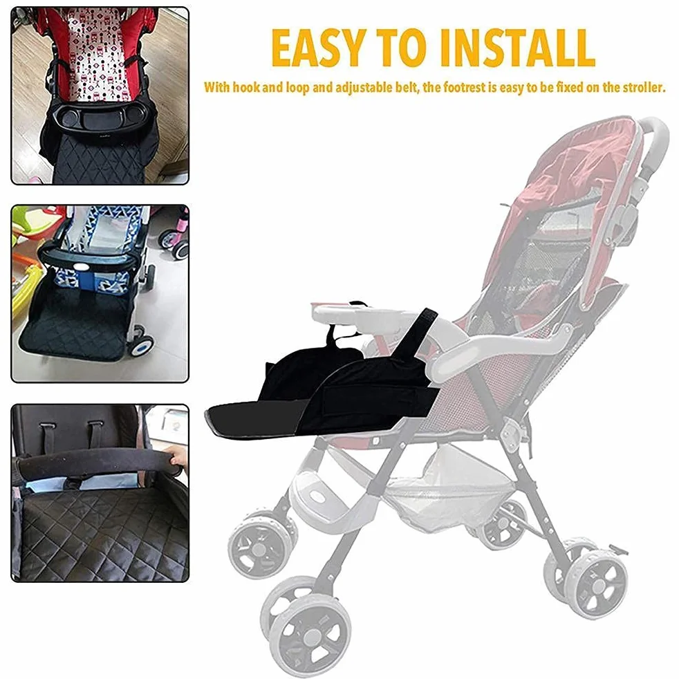 SIXRUN Poggiapiedi per Passeggino Accessorio Universale per Passeggino Supporto per Piede Regolabile in Tessuto Oxford 35x30x4 Cm per un Comfort Prolungato Vestibilità (BLACK)