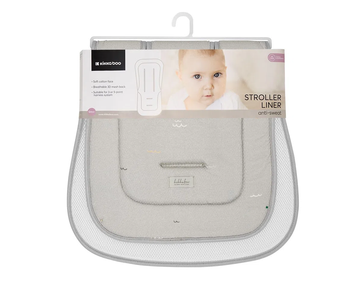 Kikkaboo inserto carrozzina antisudore superficie in cotone cuscinetto di seduta, colorazione:grigio chiaro