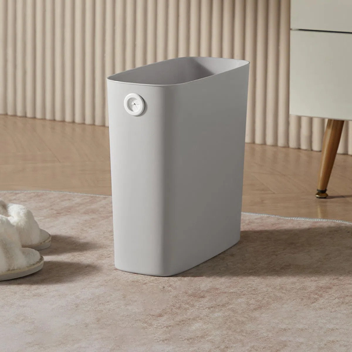 Haofy Cestino per Rifiuti in Plastica, Pattumiera Sottile con Coperchio Aperto per Ufficio Domestico, 11x10,6x5,1 (Grigio caldo)