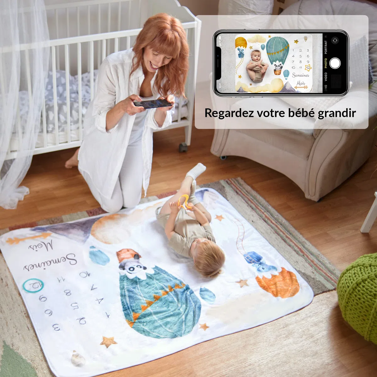 ODOXIA Coperta per bambino o ragazza, unisex, a tema palloncino, regalo per neonato, baby shower personalizzato, tappeto fotografico per