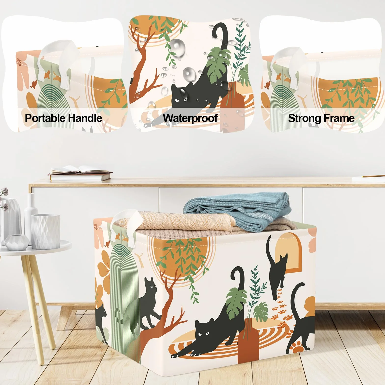 Clastyle Ceste Biancheria Bambini Gatto Boho Cestino Giocattoli Vestiti Impermeabile per Uomo Donna Cestino Portaoggetti per Bagno Cameretta Bucato, Marrone, 40x30x30 cm