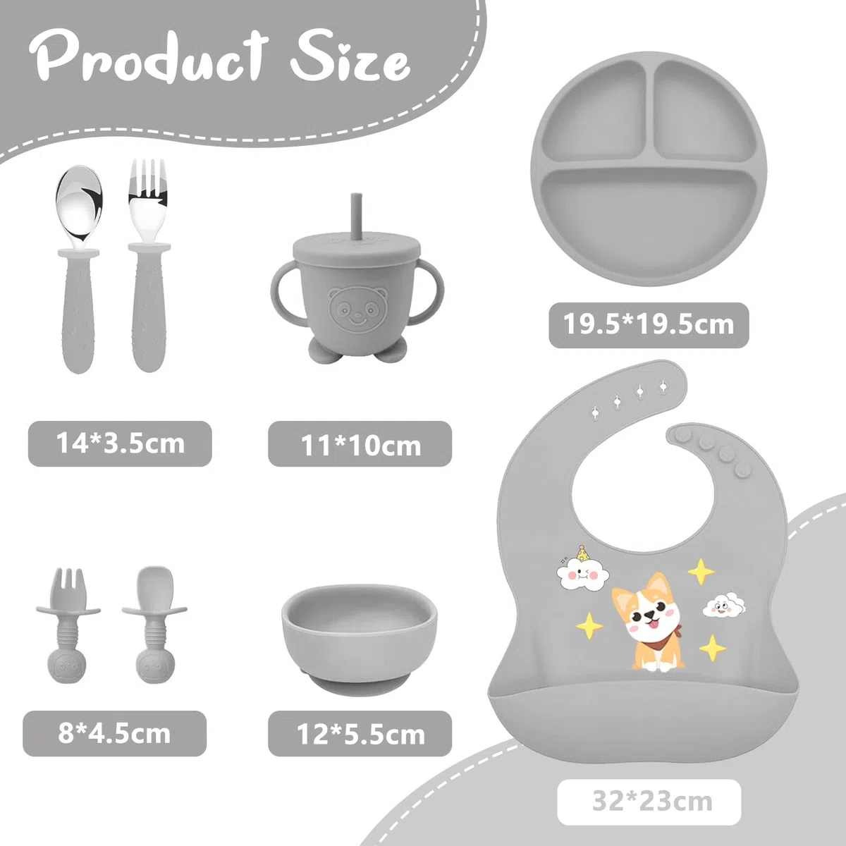 Set Pappa per Bambini 10 Pezzi Svezzamento Completo, Piatto e Ciotola in Silicone con Ventosa Antiscivolo, Cucchiaio Forchetta Bavaglino, Stoviglie Sicure per Neonati e Bambini