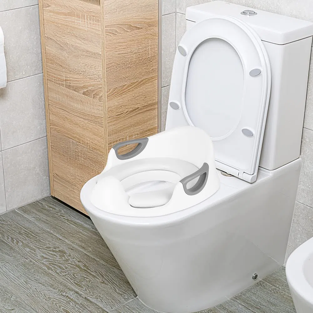 Riduttore per Wc - Riduttore WC per bambini | Sedile WC per bambini | Rialzo WC per bambini con manico e schiena|Timbri in PU (bianco - cerchio WC PVC)