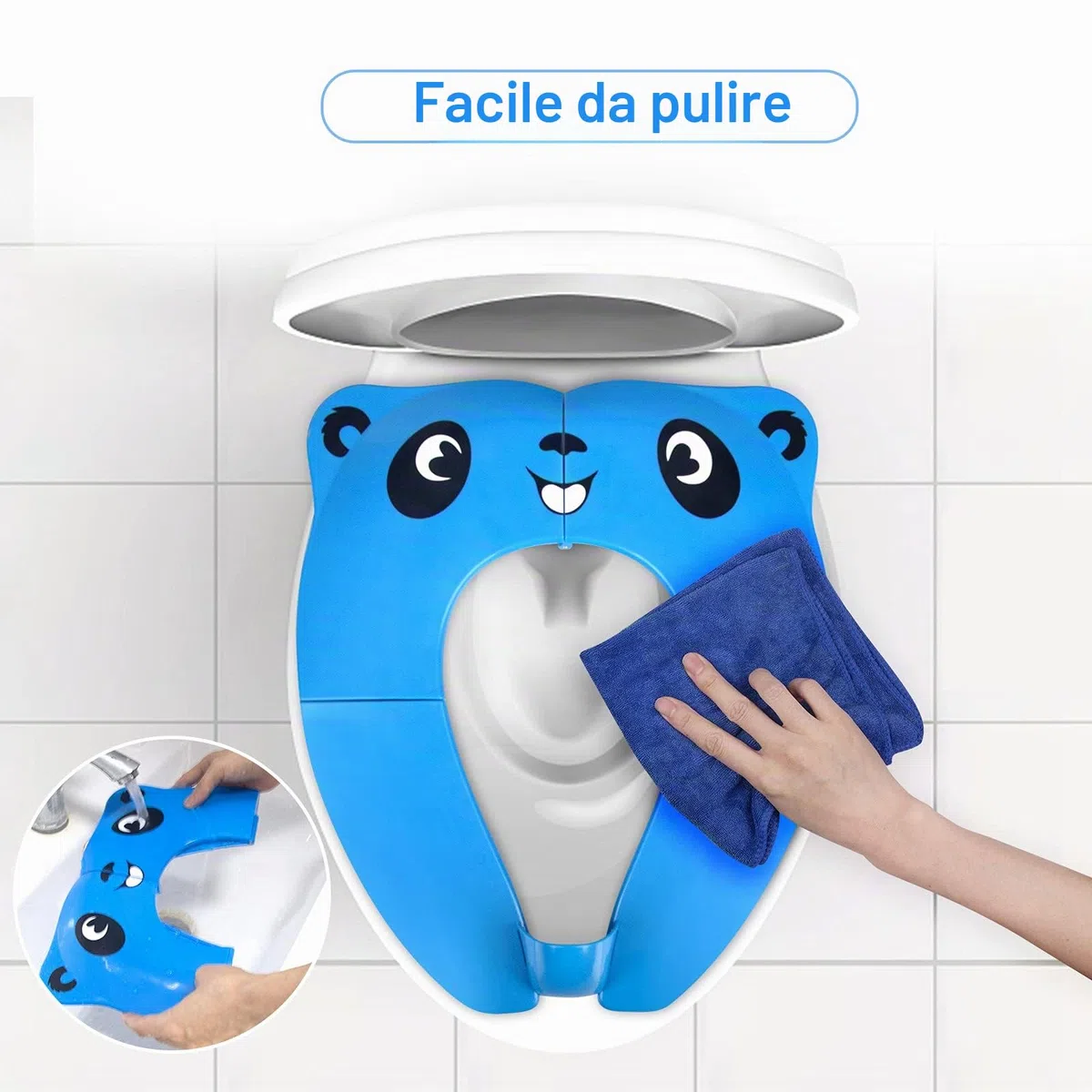 Riduttore Water Bambini Vasino per Bambini, WC Riduttore Toilette Sedile, Vasino Portatile da Viaggio Sedile con 8pcs Cuscinetti Antiscivolo e 1 Borsa per il Trasporto, Panda Blu