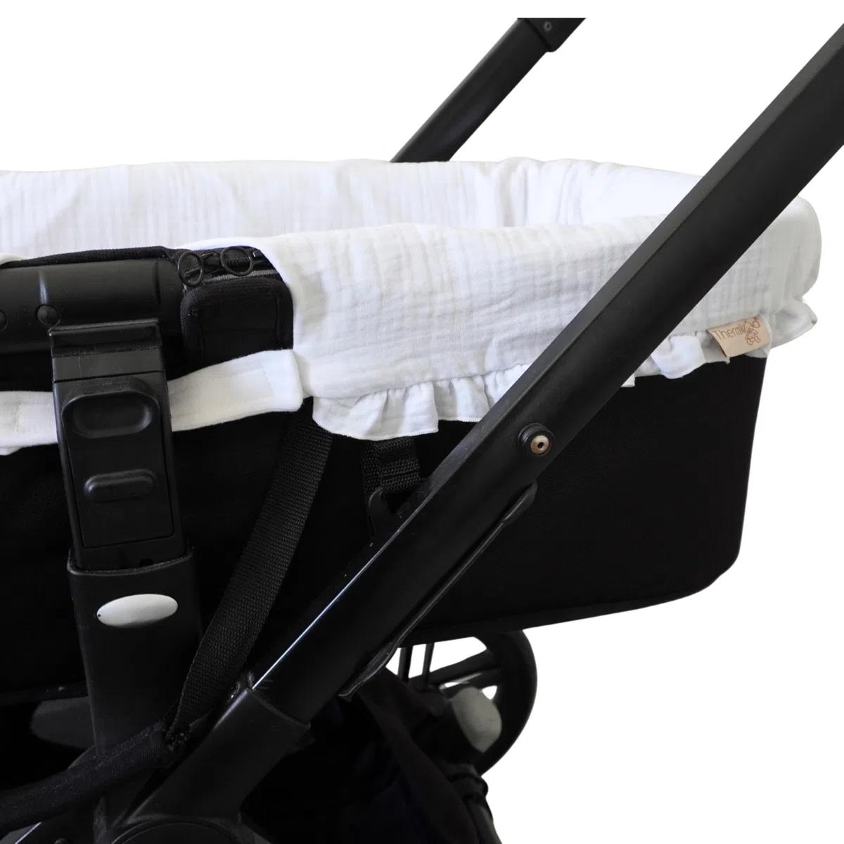 Thermikoa Copertura Universale per Navicella Carrozzina in Mussola con Volant Rivestimento Interno Neonato in Cotone Traspirante, Protezione Elegante per Passeggino, Accessorio Bianco Lavabile