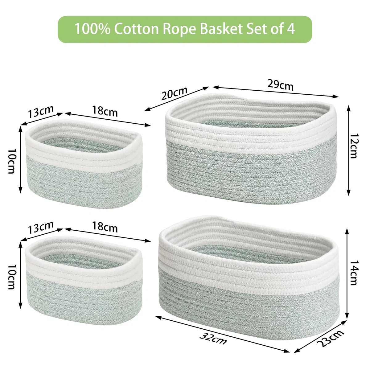 Withosent Set di 4 Cestini Portaoggetti Intrecciato in Corda di Cotone, Cesto Porta Giochi Bambino Bagno, Impilabile Organizer Fasciatoio, Decorazione Cestini Stoccaggio per Cameretta Salotto Ufficio
