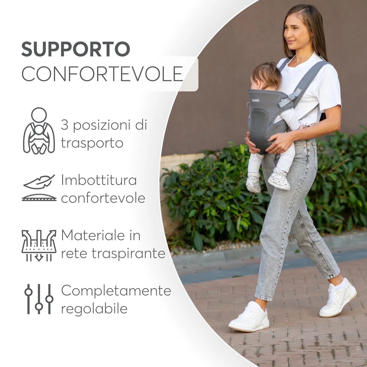 KikkaBoo Marsupio Neonato Estivo 0-36 Mesi MYRA, Ergonomico, 3 Posizioni, Spallacci regolabili, Traspirante, Leggero, fino a 9 kg, Nero