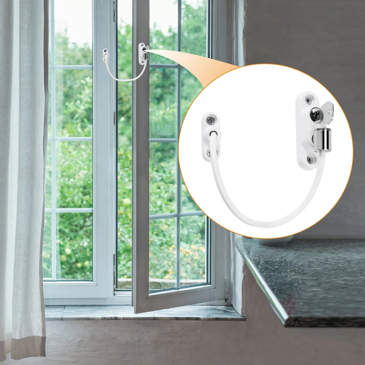 Neoteck 4PCS Cavo Limitatore di Apertura Porta e Finestra UPVC con Blocco Serratura di Sicurezza per Bambini Sicurezza di Finestra Include con Chiavi e Viti