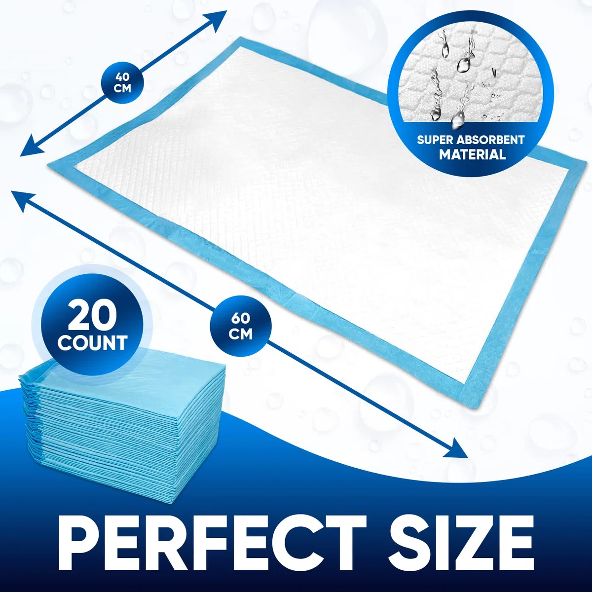 Set di 20 tappetini usa e getta per bambini, 60 x 40 cm, assorbenti per letto per incontinenza, tappetini usa e getta per fasciatoio