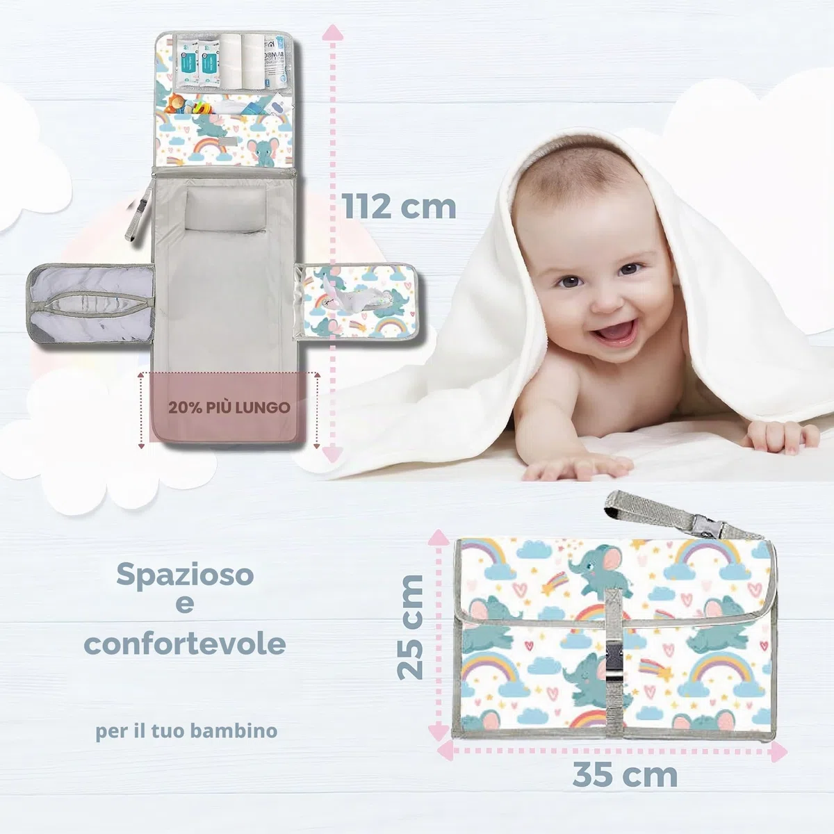 Fasciatoio Portatile XL - Pieghevole Impermeabile Perfetto Regalo Neonato - Accessori Utili - Borsa Rimovibile Con Tasche Multiple per Bambino