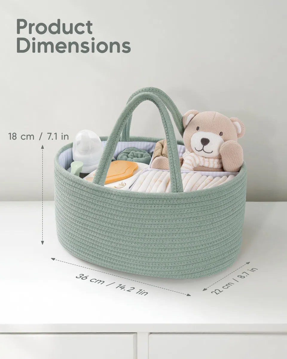 Maliton Cestino Porta Pannolini | Cesto Prodotti Neonato | Organizer Fasciatoio | Porta Oggetti Nascita | Verde-L
