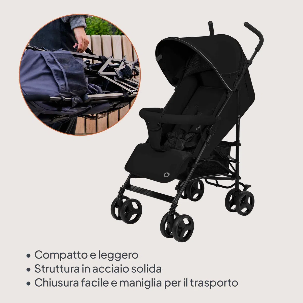 LIONELO ELIA Passeggino Leggero Pieghevole e Compatto da Viaggio per Bambini, Schienale Reclinabile Sdraiato, Cinture a 5 Punti, Cappottina UV e Grande Cestino Portaoggetti, 6-36 Mesi fino a 15 kg