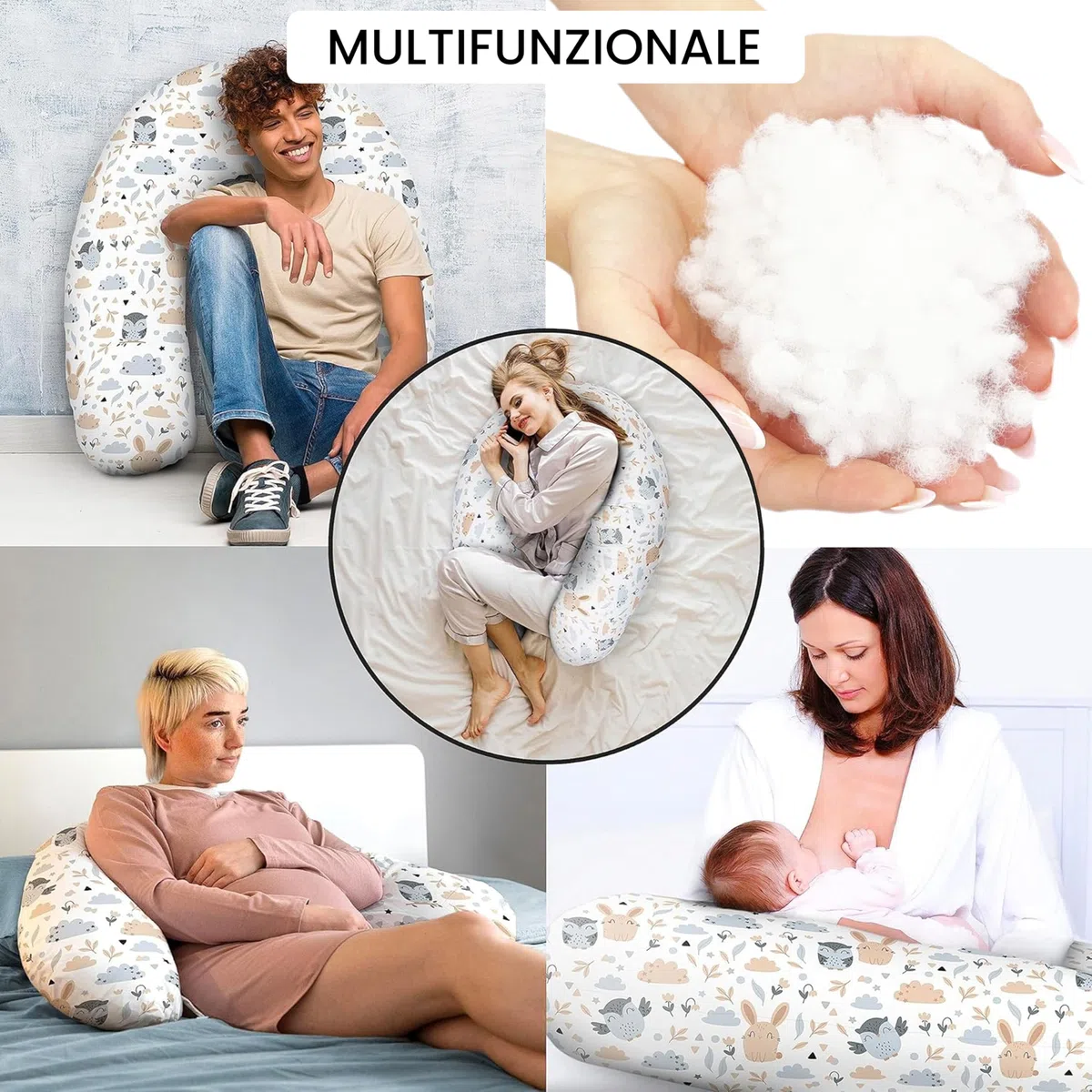 Cuscino per allattamento con imbottitura, per neonati e donne incinte, per dormire su un fianco, in cotone, con federa da 170 cm, motivo: radura