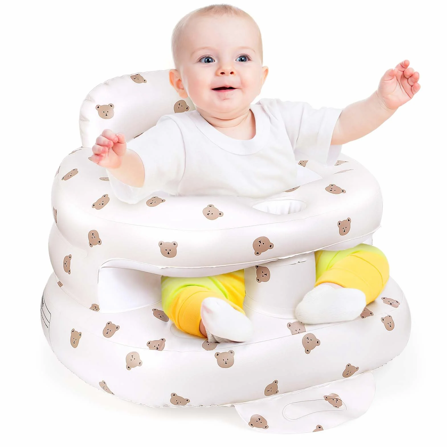 Seggiolino Gonfiabile per Bambini da 3 mesi +, Seggiolino gonfiabile con Pompa d'Aria Integrata, Sedile da Pavimento con supporto per la schiena Sedia Gonfiabile per viaggi, alimentazione, campeggio