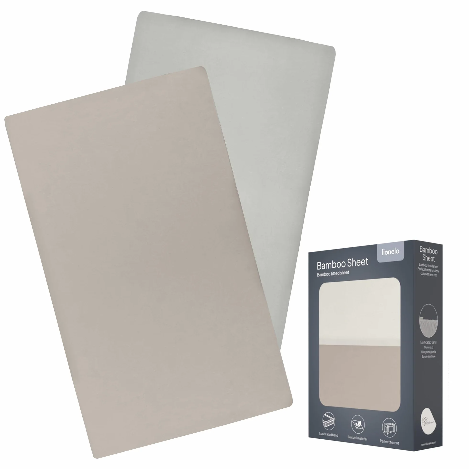 LIONELO Lenzuola con angoli per lettino neonato, Set da 2, 118x60 cm, Cotone di bambù naturale, Traspiranti, Ideali per materasso di lettino, lettino da viaggio/Campeggio o culla