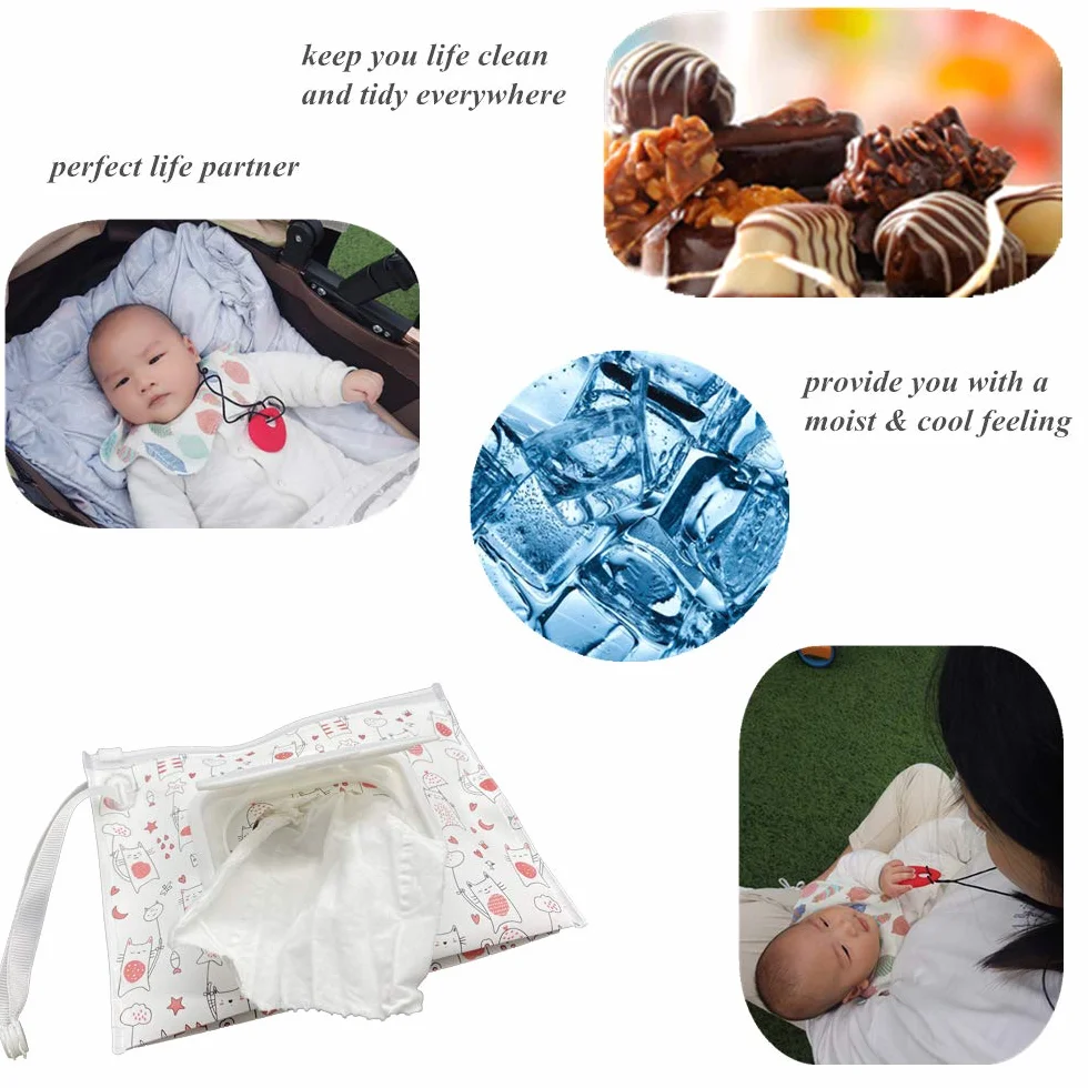Contenitore portatile di piccole dimensioni (17,8 x 13,7 cm), dispenser di salviette riutilizzabili e ricaricabili, ecologico, pratico da viaggio (Moon Girl)